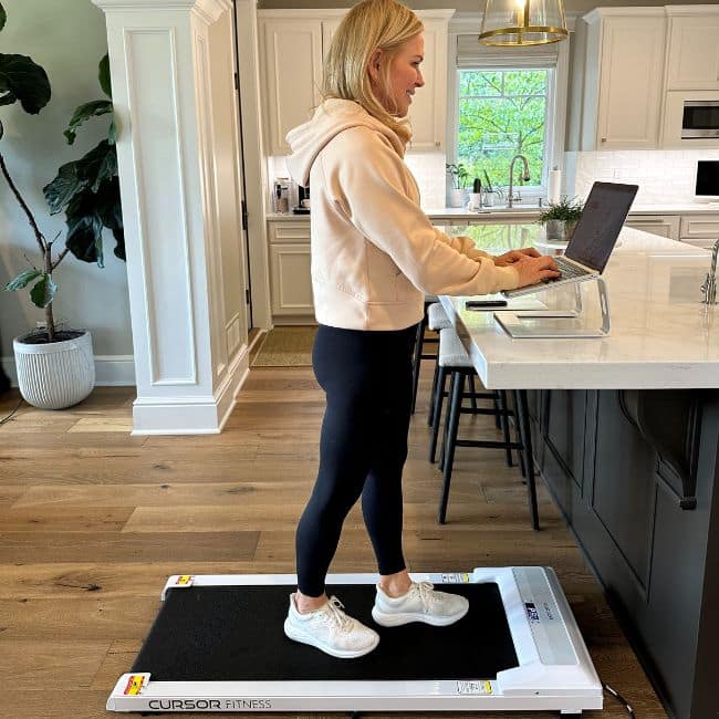 chris freytag using walking pad in kitchen to get rid of menopause belly fat
